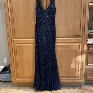 NEW Aidan Mattox Sequins Gown Size 6 Blue J376